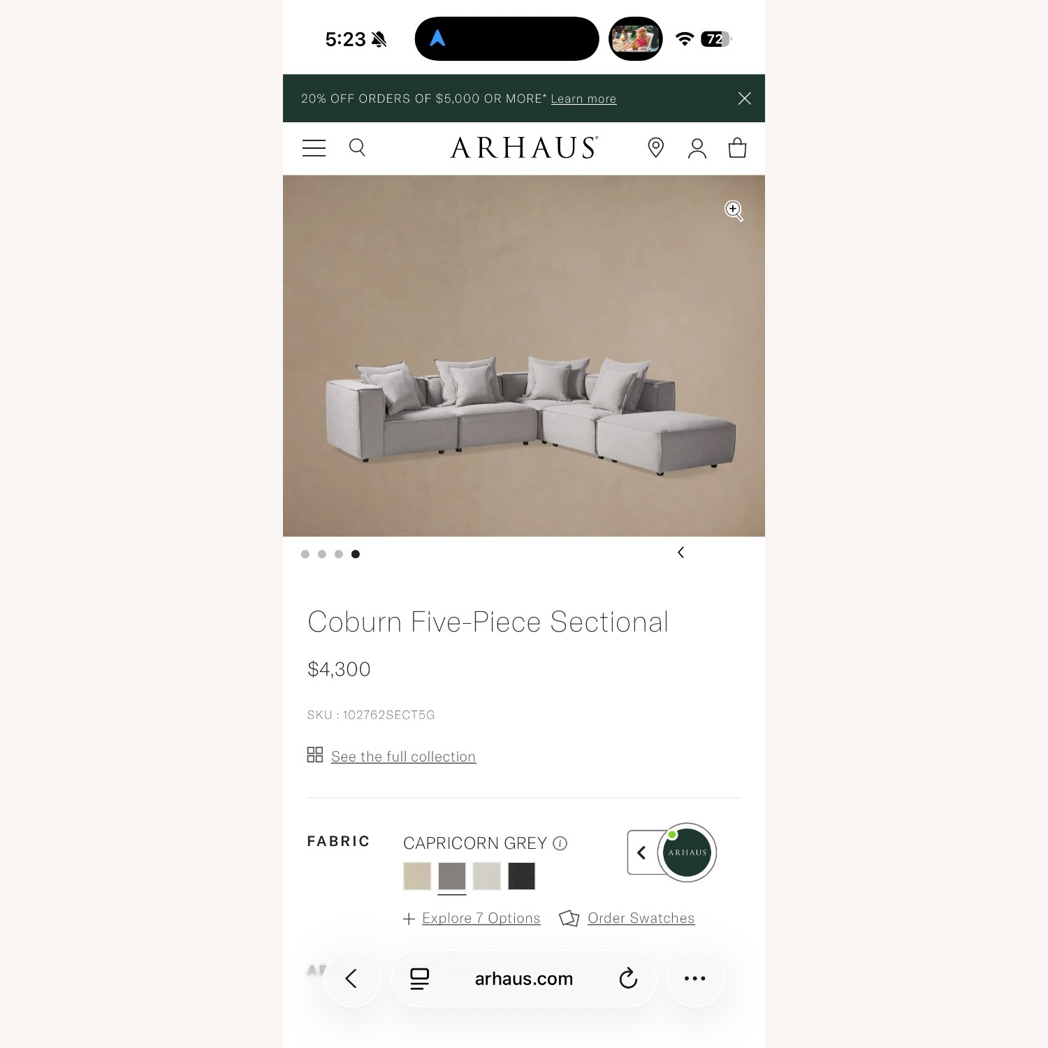 Arhaus Coburn 5-Piece Modular Section - image-5