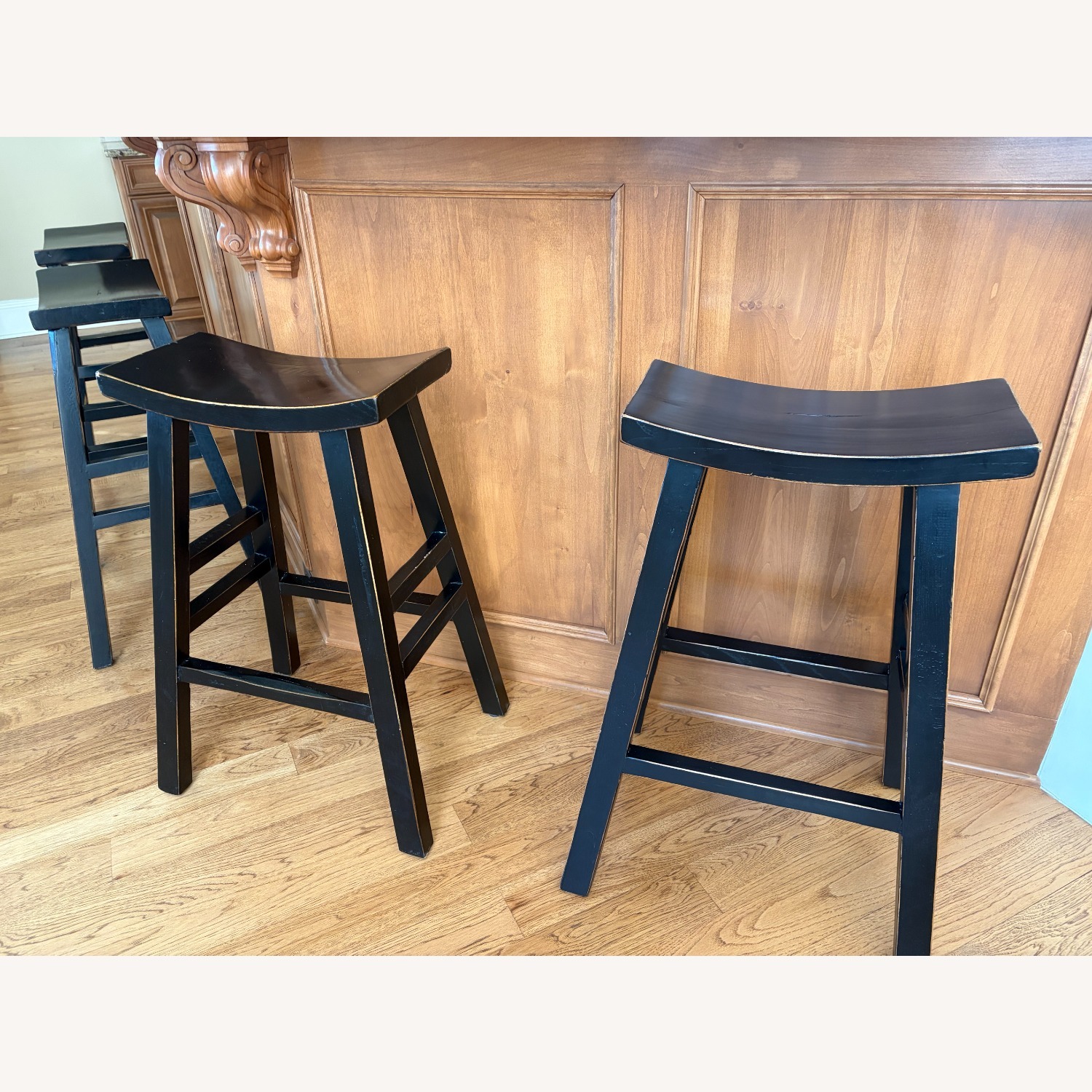 Five (5) Black & Dark Brown Bar Stools - image-1