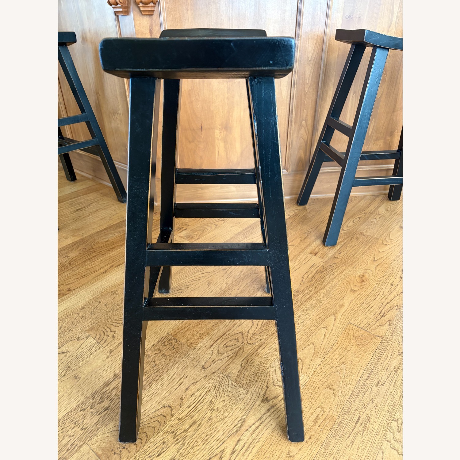 Five (5) Black & Dark Brown Bar Stools - image-3