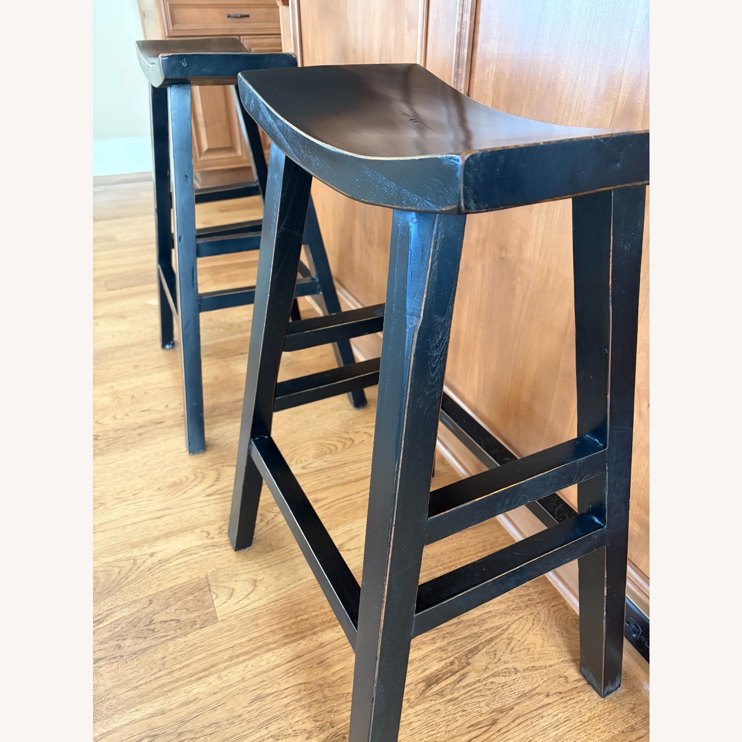 Five (5) Black & Dark Brown Bar Stools - image-4