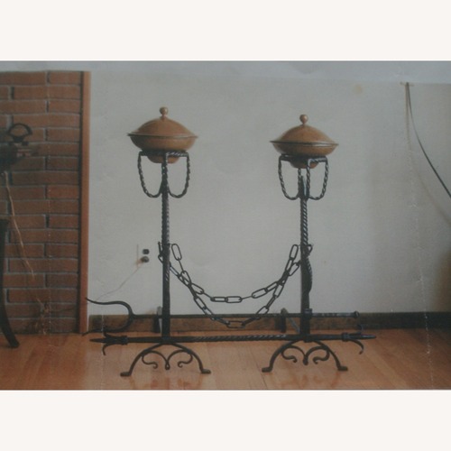 Used Antique 4' Ornate Forged Iron & Copper Andirons for sale on AptDeco