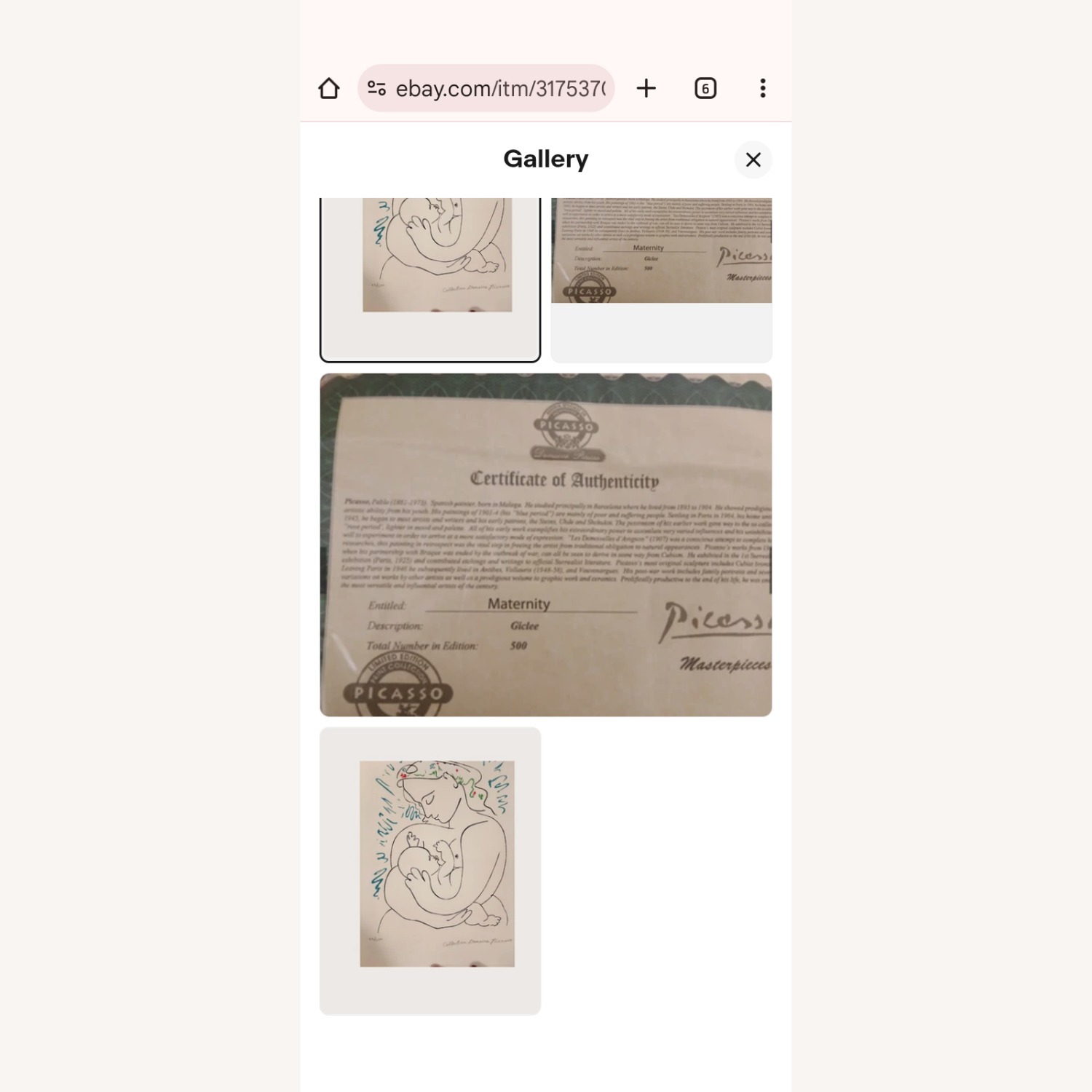 Maternity Picasso Signed With Certificate - image-2