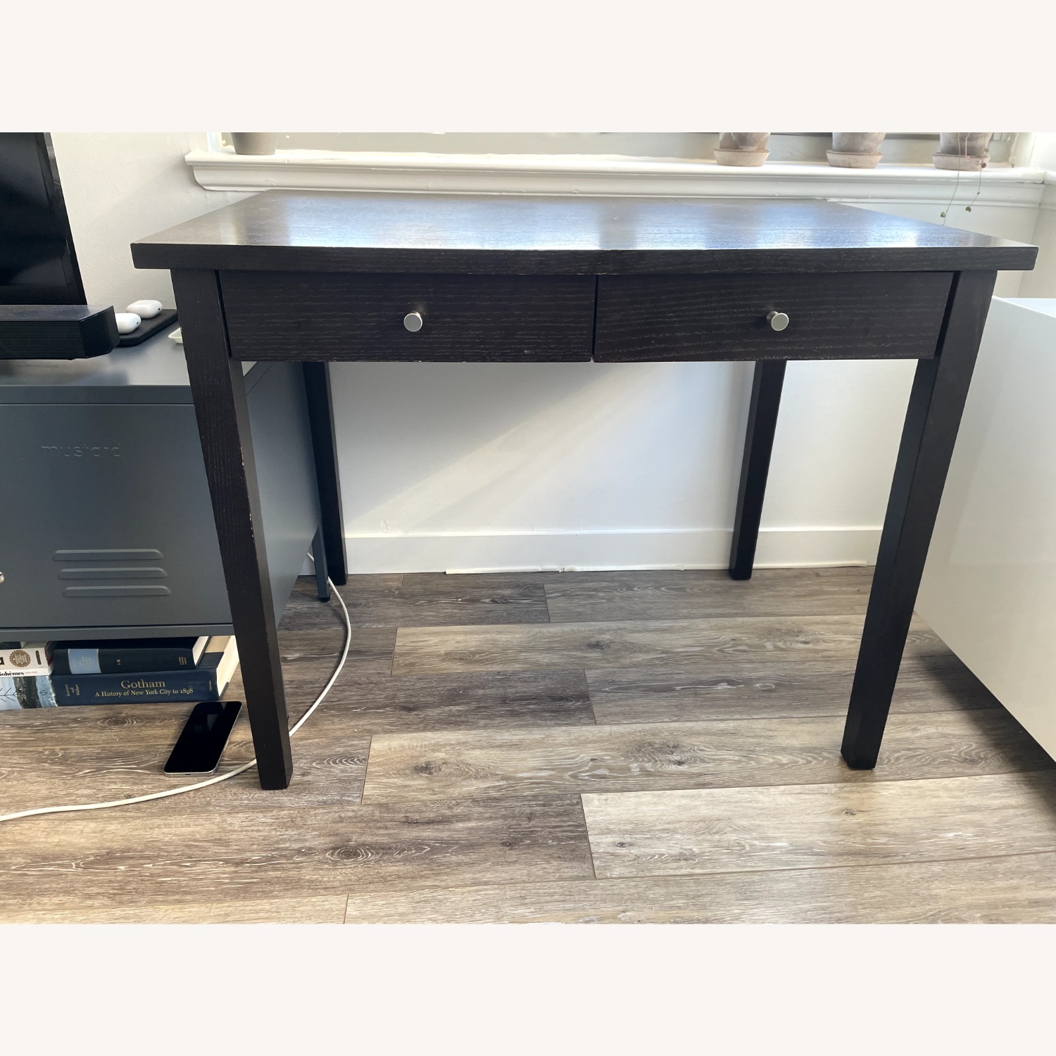 Black Wood Desk with 2 Drawers - image-1