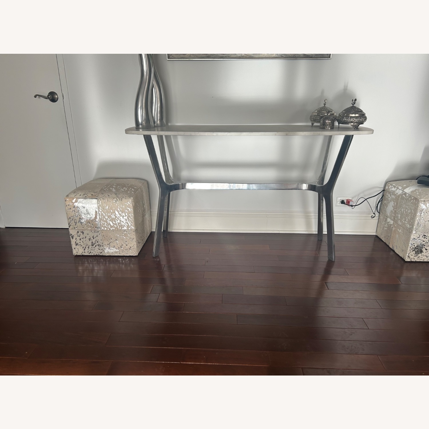 Crate & Barrel White Marble Console Table - image-1