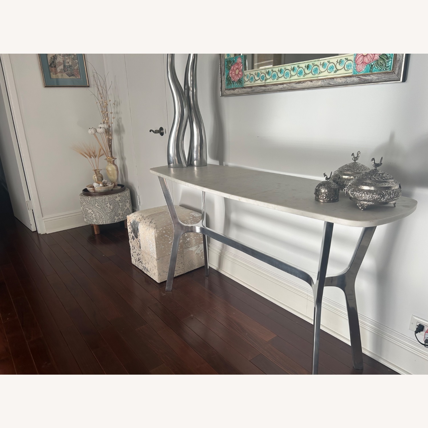Crate & Barrel White Marble Console Table - image-2