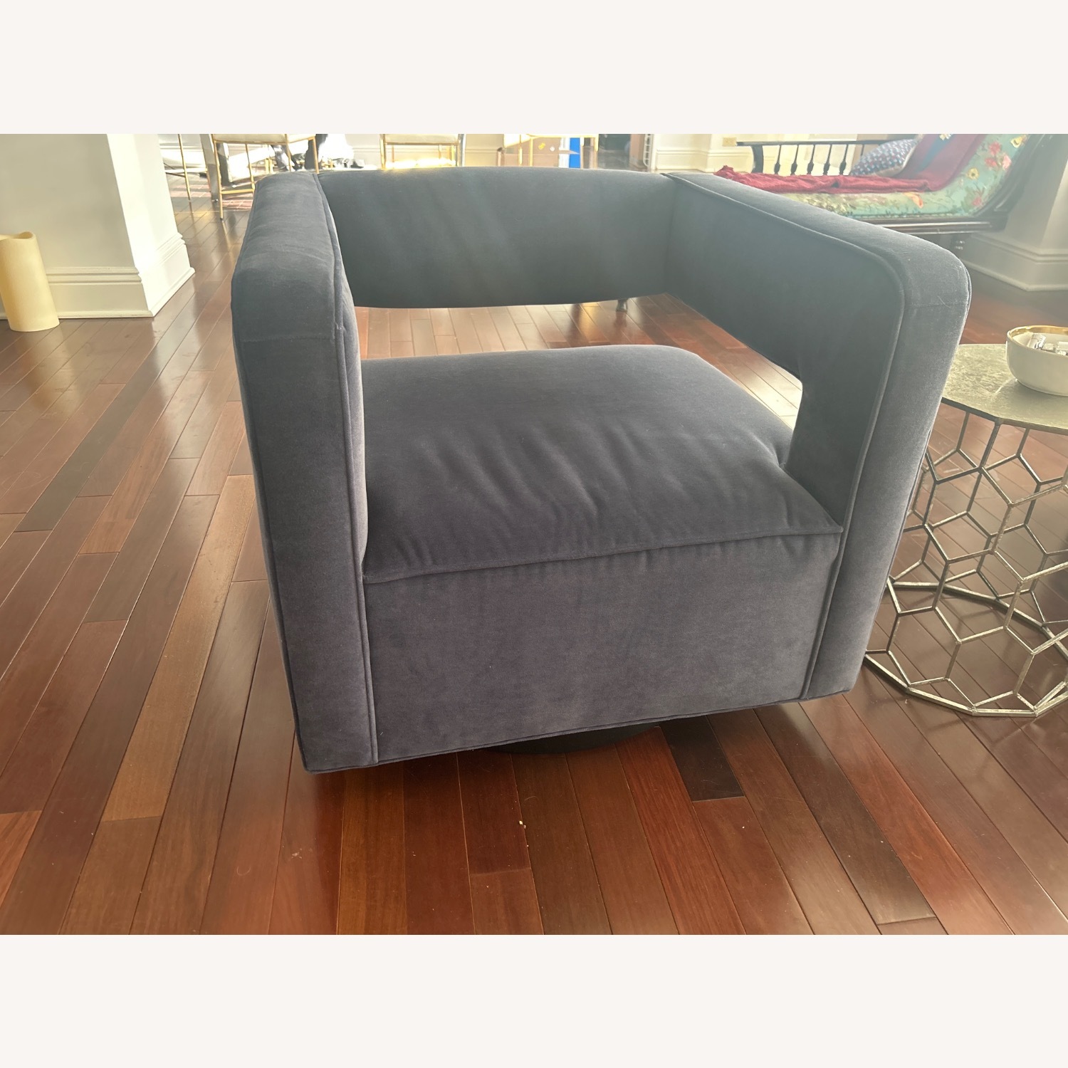 Blue Velvet Swivel Armchairs - image-1