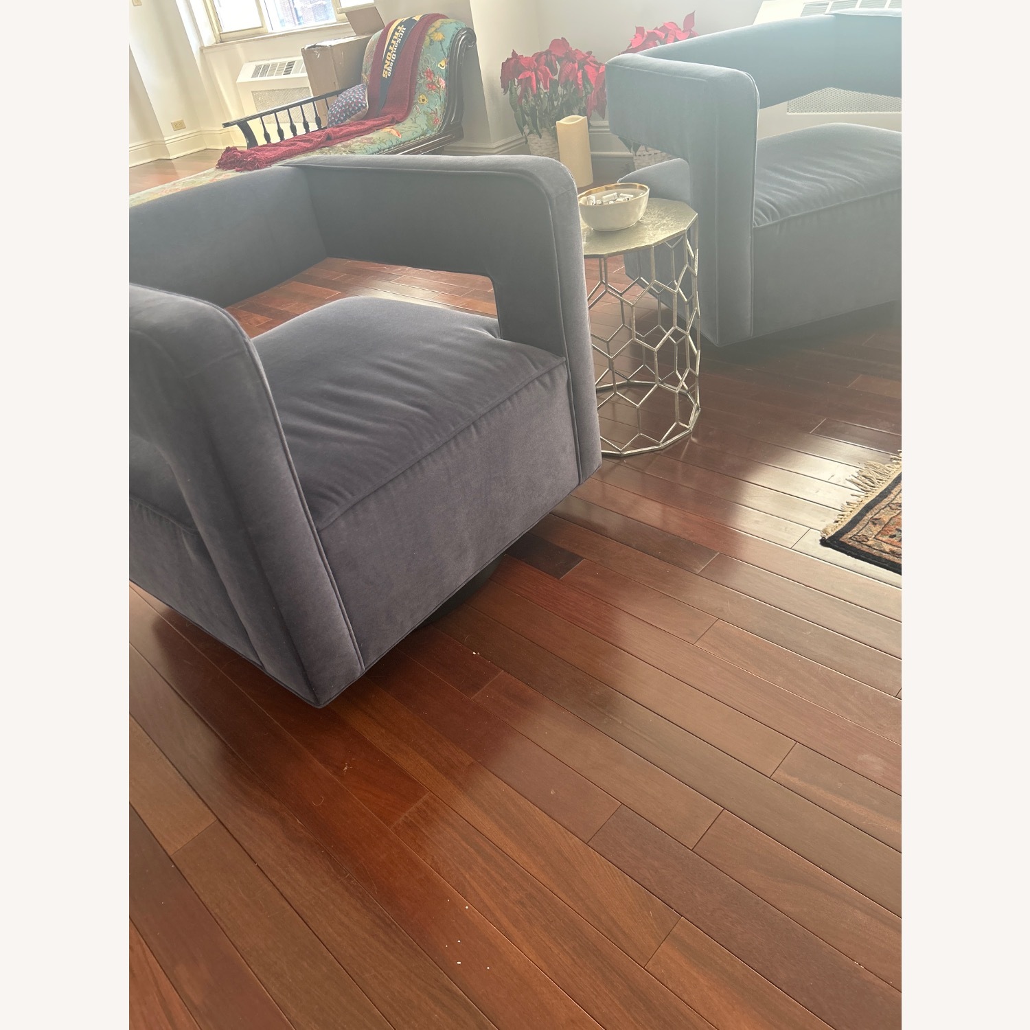 Blue Velvet Swivel Armchairs - image-3