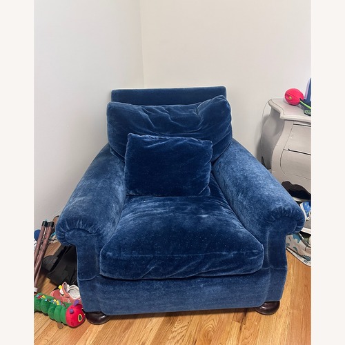 Used Taylor Made Custom Blue Velvet Armchair for sale on AptDeco