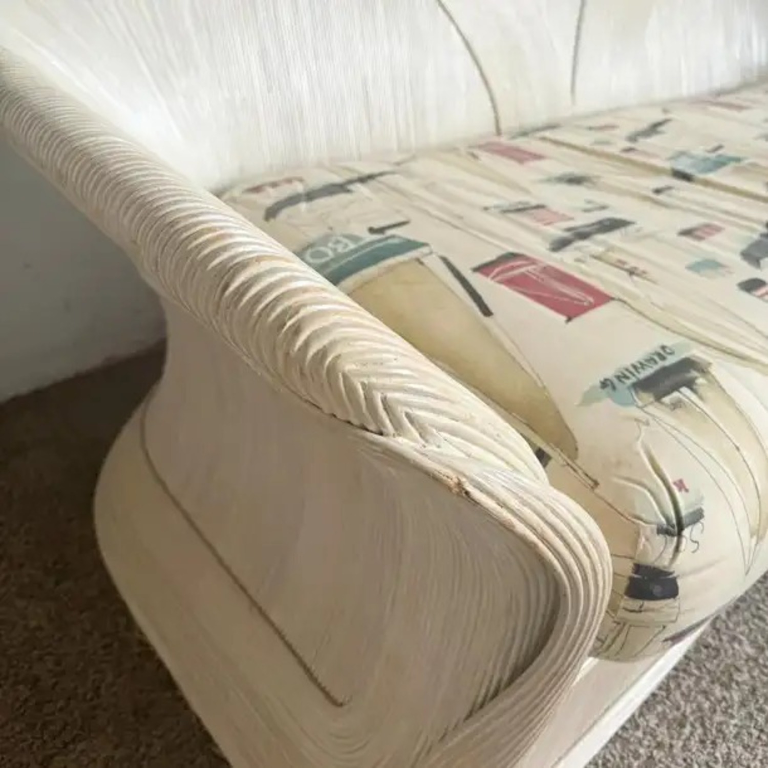 Vintage Boho Chic Ribbon Pencil Reed Sofa - image-5