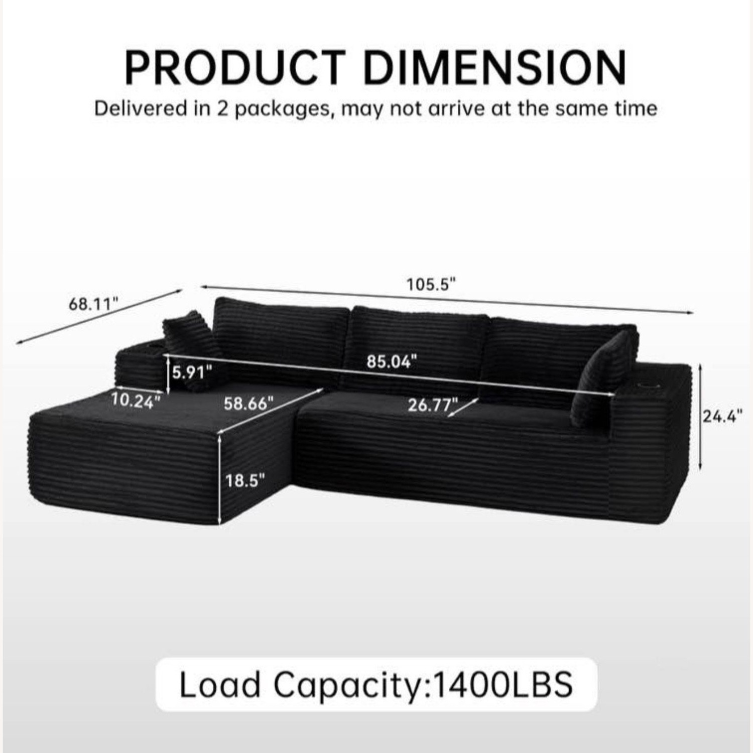 Vintage/Antique Black Fabric 2 Piece Sectional - image-1