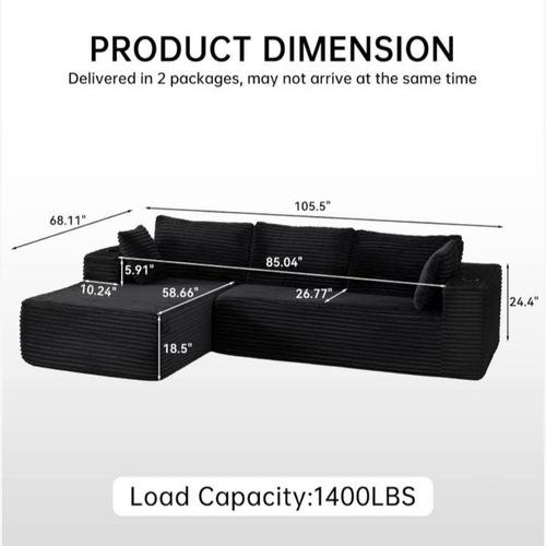 Used Vintage/Antique Black Fabric 2 Piece Sectional for sale on AptDeco