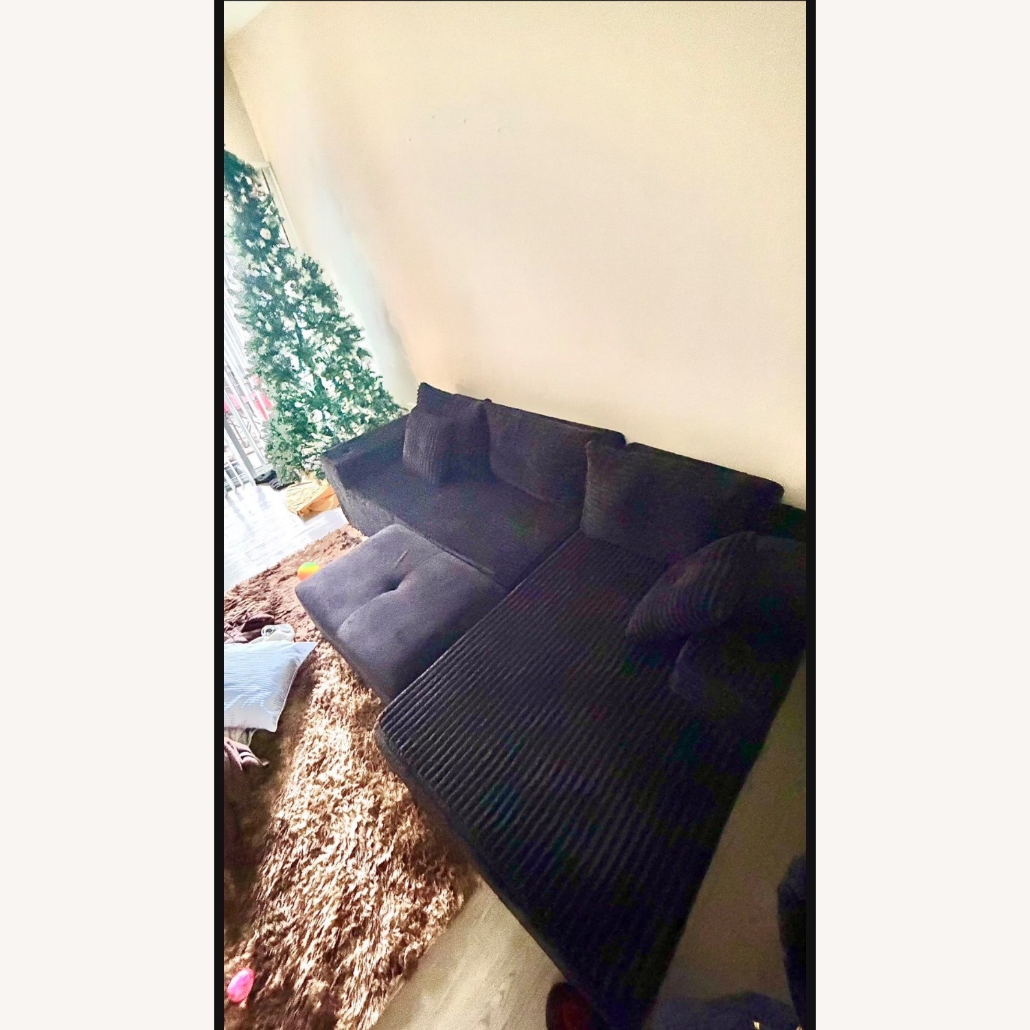 Vintage/Antique Black Fabric 2 Piece Sectional - image-4