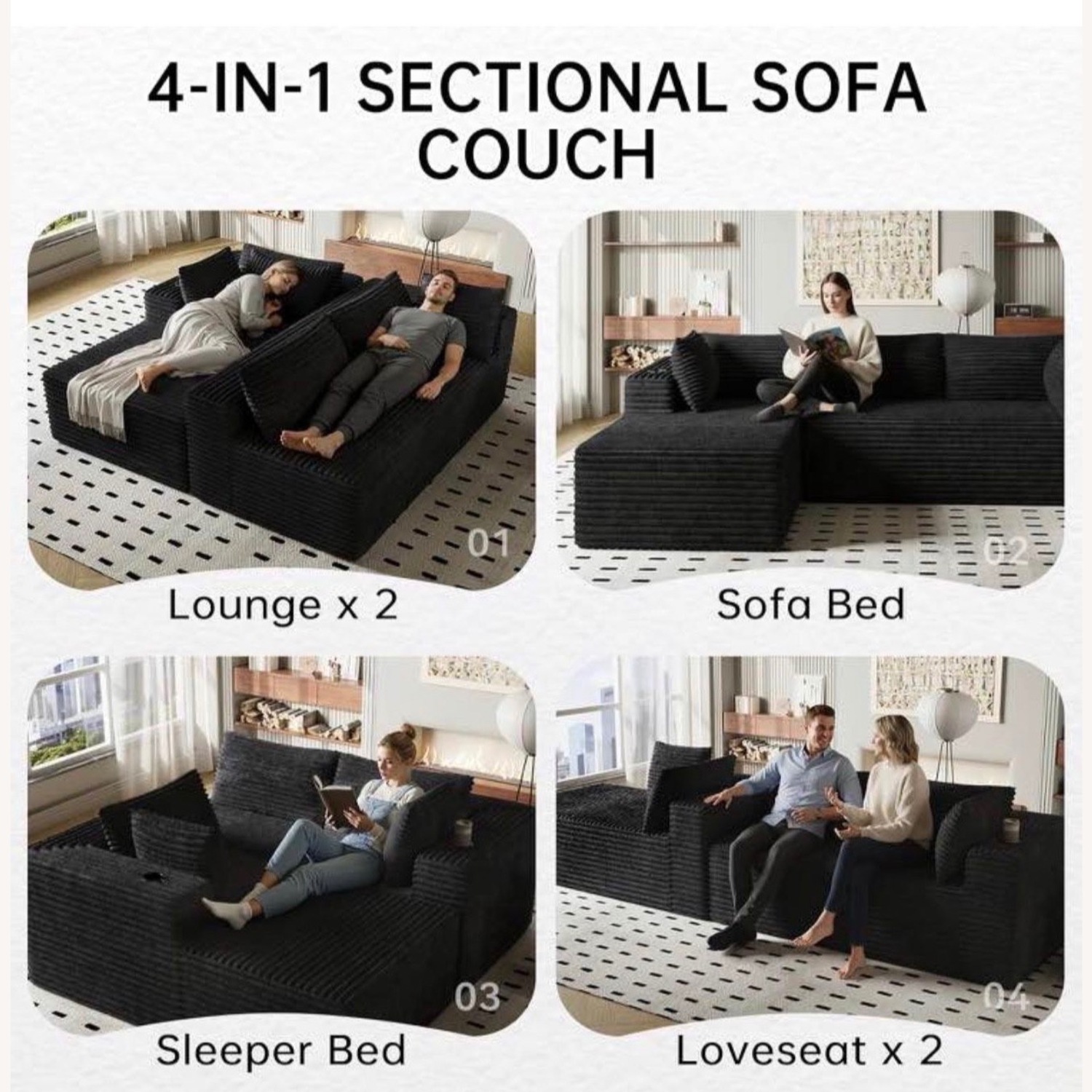 Vintage/Antique Black Fabric 2 Piece Sectional - image-2