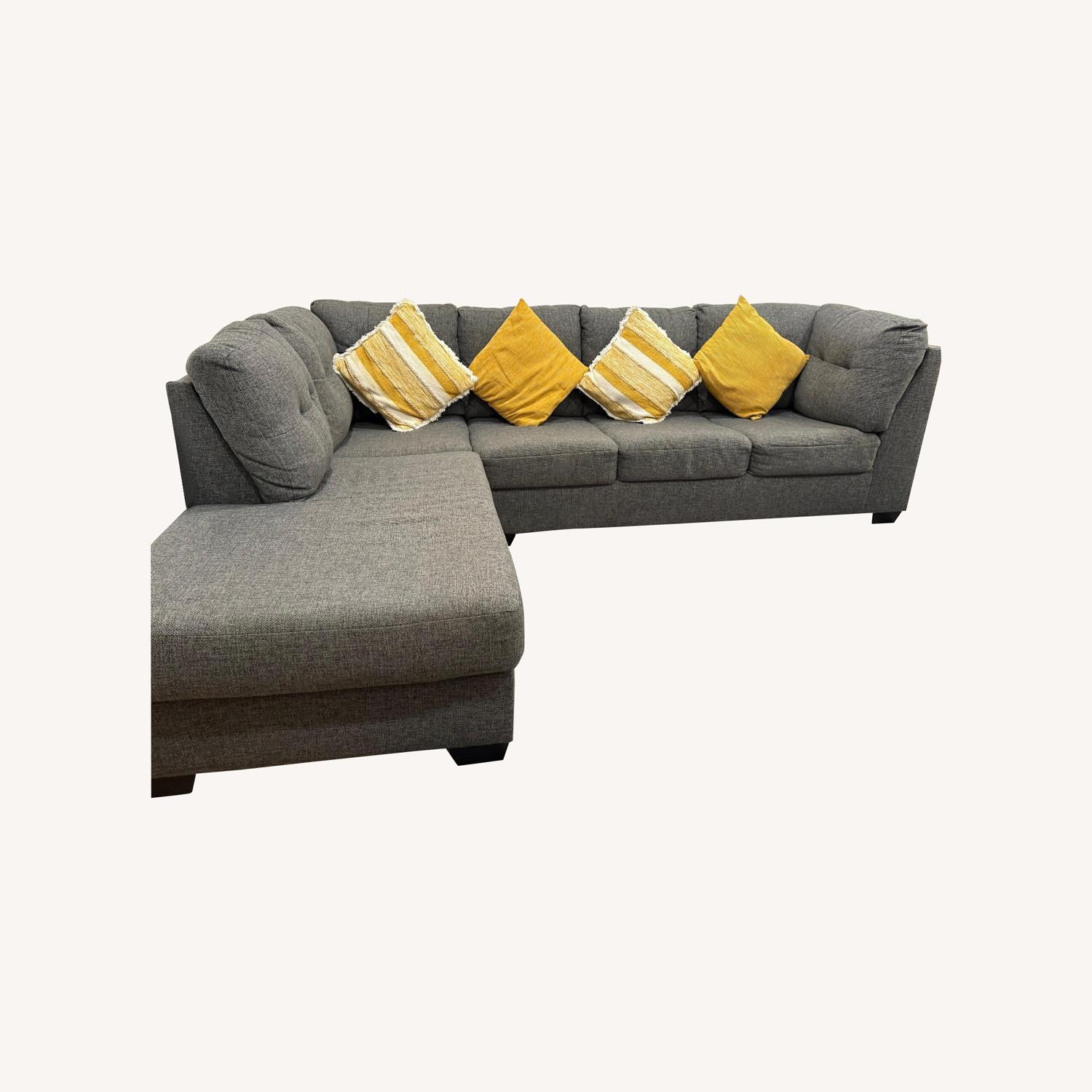 Living Spaces Dark Gray Fabric 3+ Piece Sectional - image-0