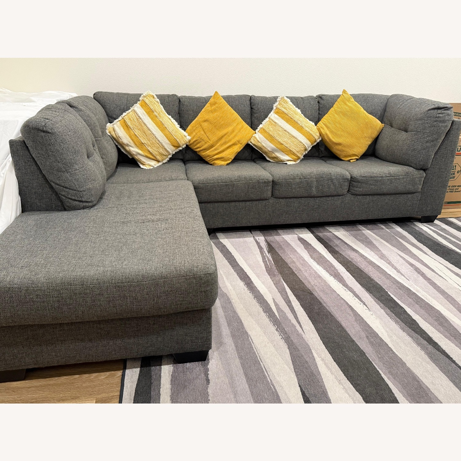 Living Spaces Dark Gray Fabric 3+ Piece Sectional - image-2