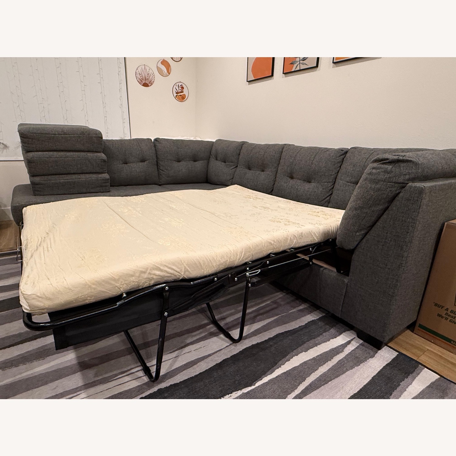 Living Spaces Dark Gray Fabric 3+ Piece Sectional - image-9