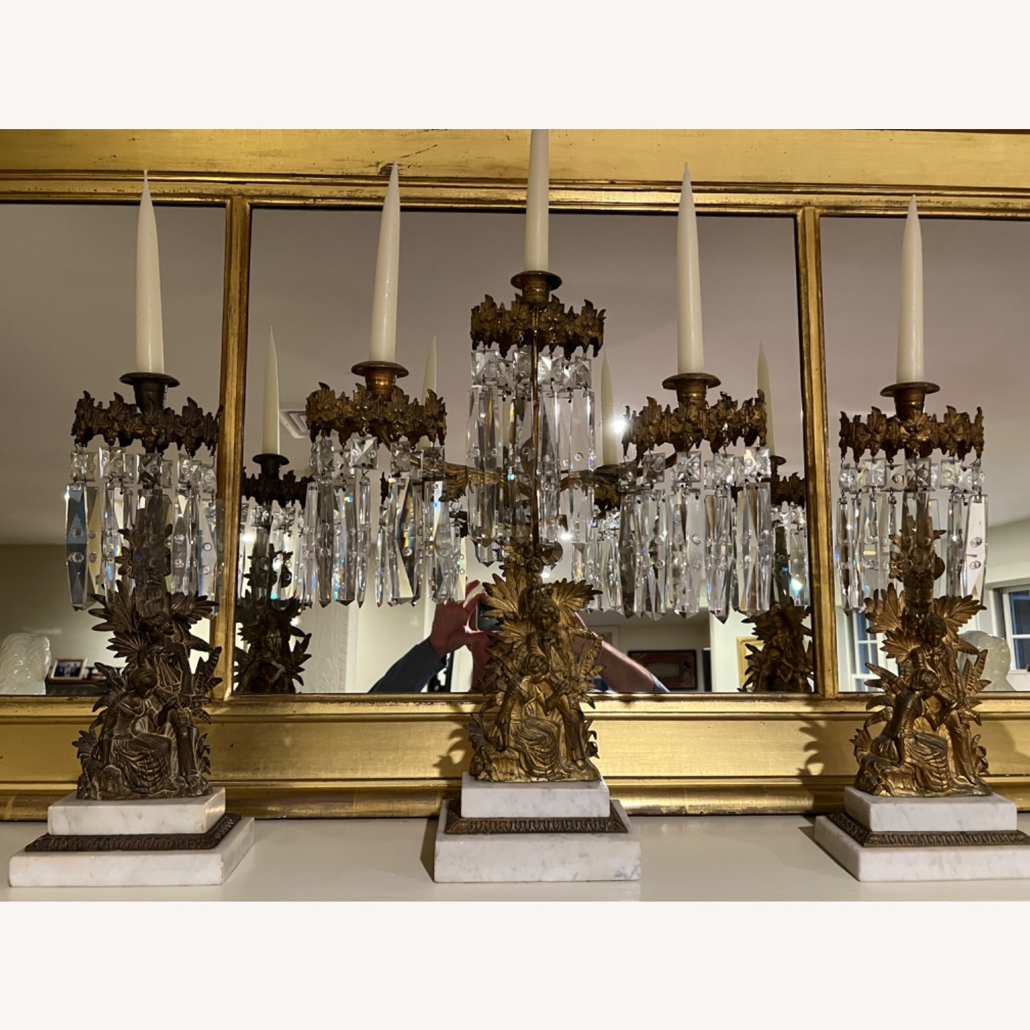Antique Girandole Candelabras (3) Gold Décor - image-5