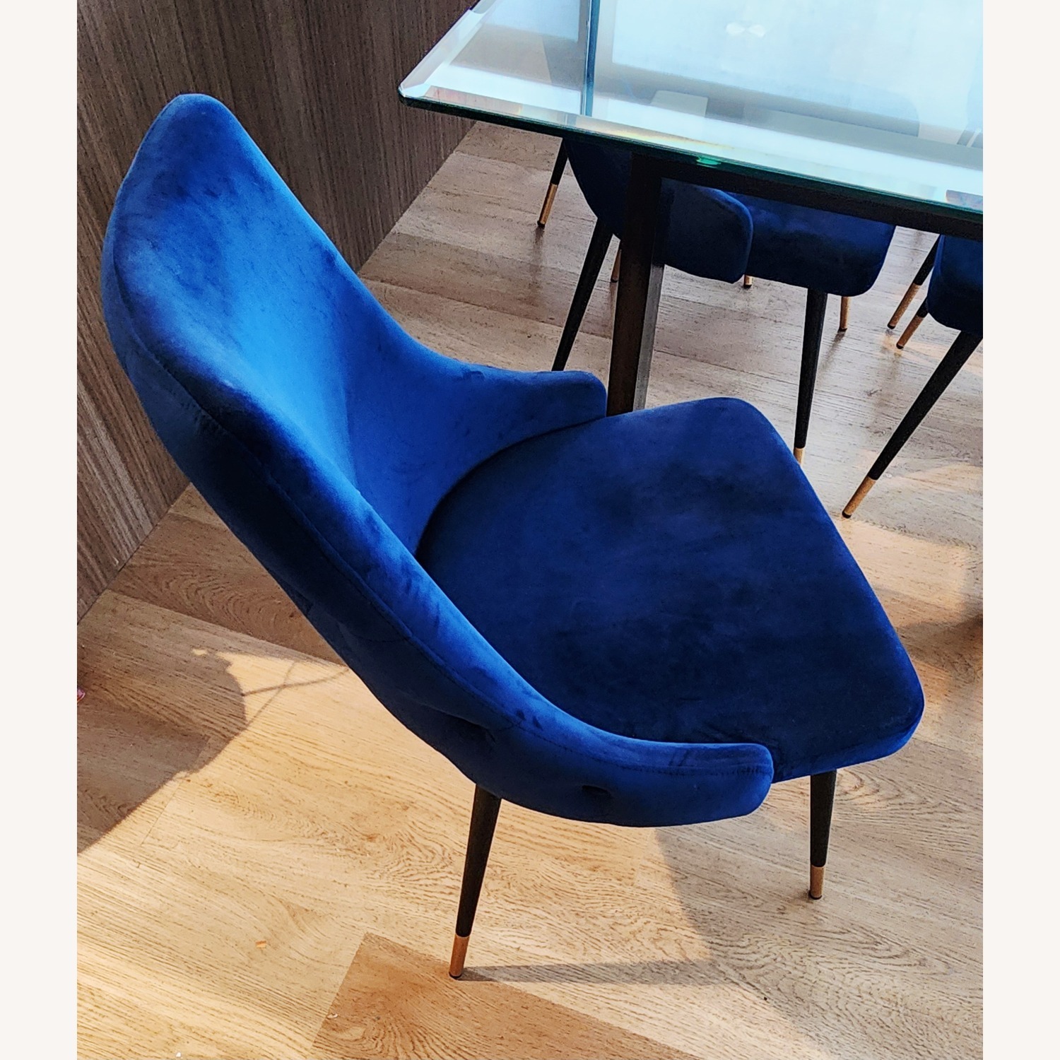 Modern Glass Dining Table + 6 Blue Velvet Chairs - image-6
