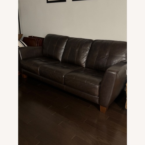 Used Raymour & Flanigan Brown Leather Sofa for sale on AptDeco