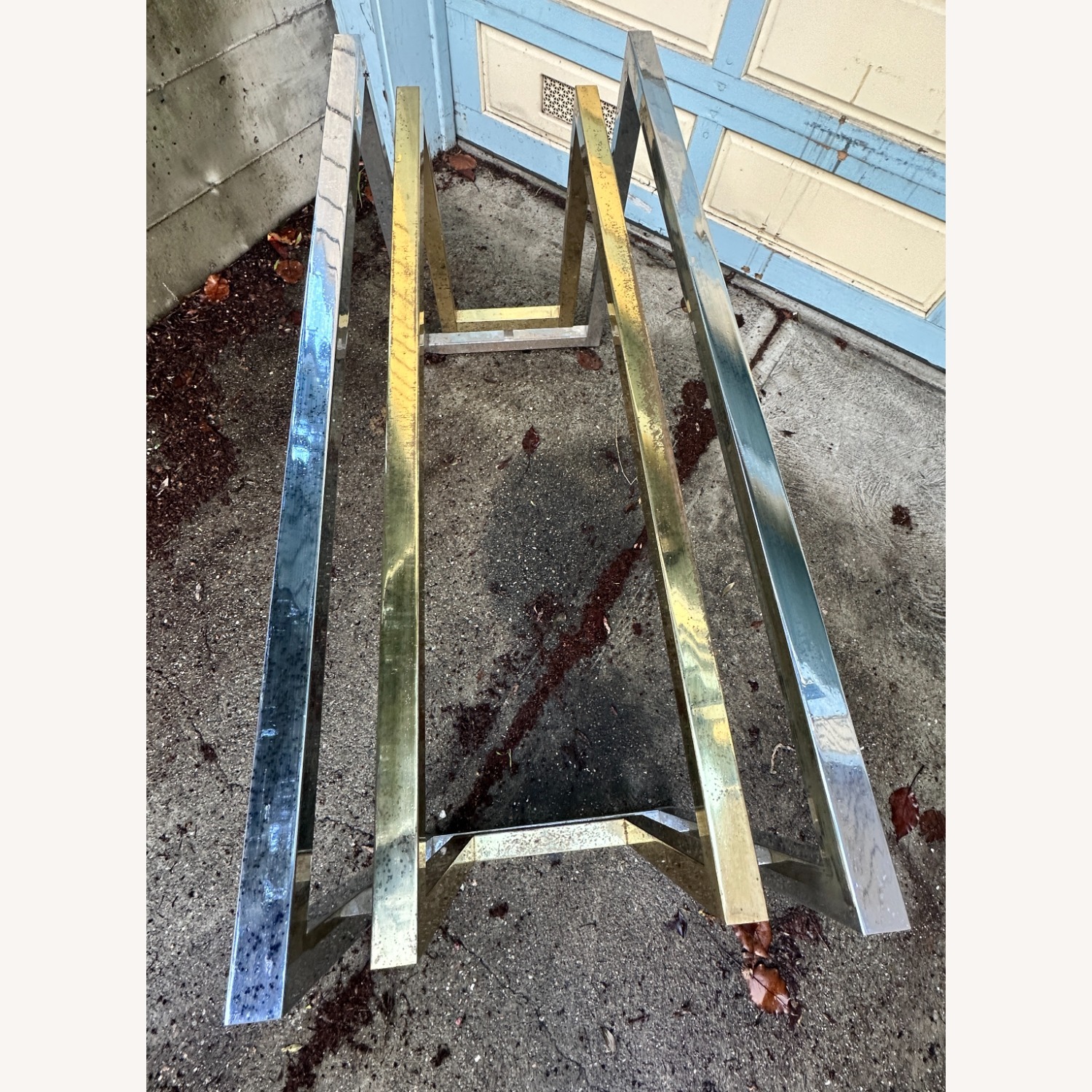 Hollywood Regency Chrome Gold Table No Glass - image-6