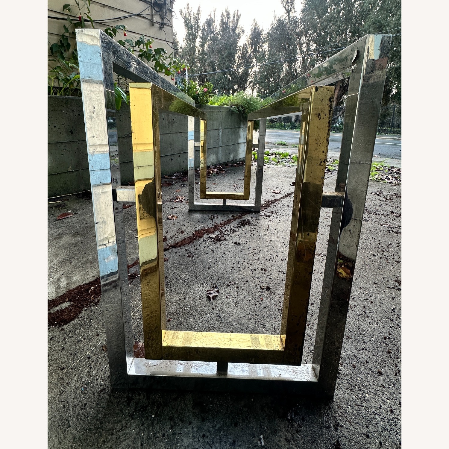 Hollywood Regency Chrome Gold Table No Glass - image-4