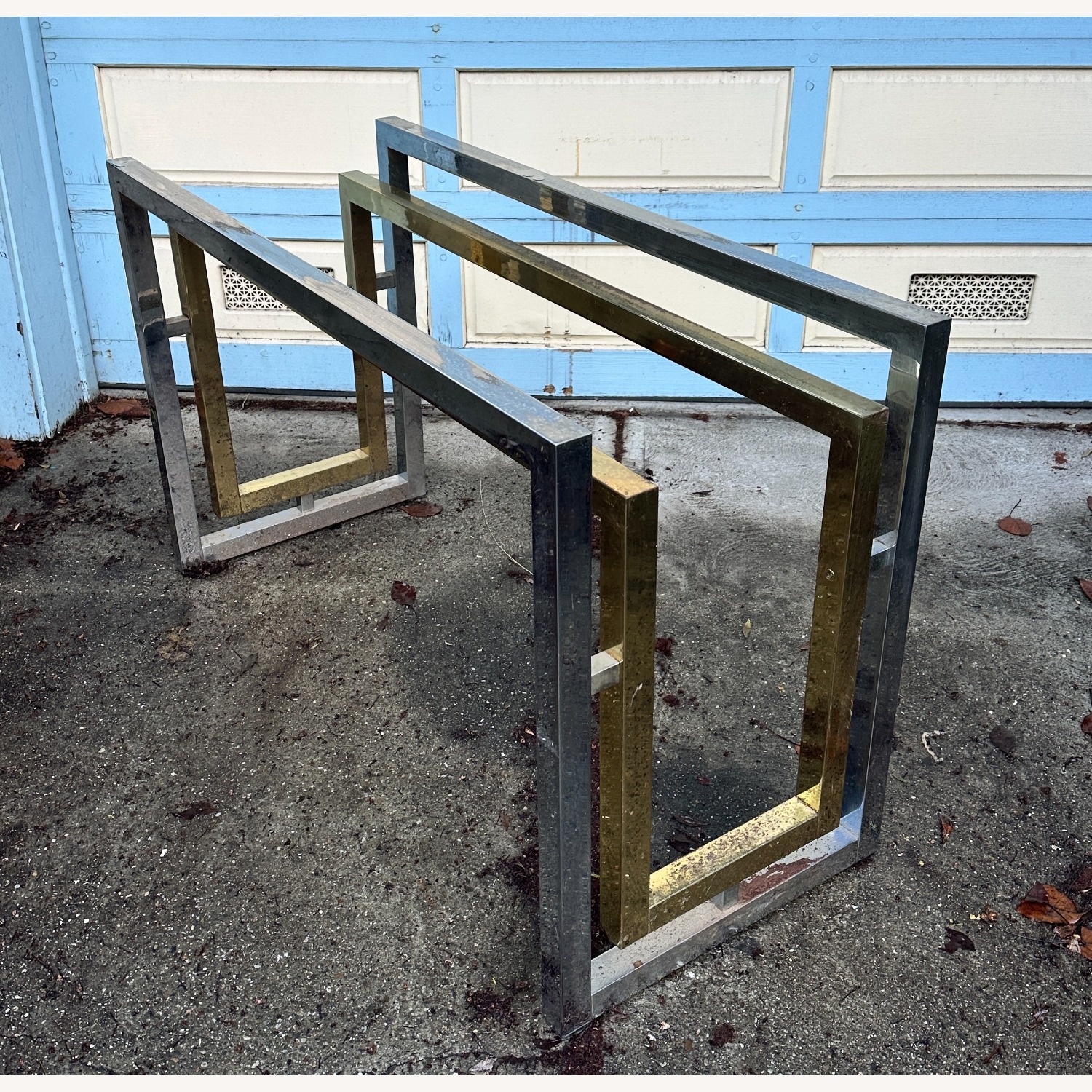 Hollywood Regency Chrome Gold Table No Glass - image-1