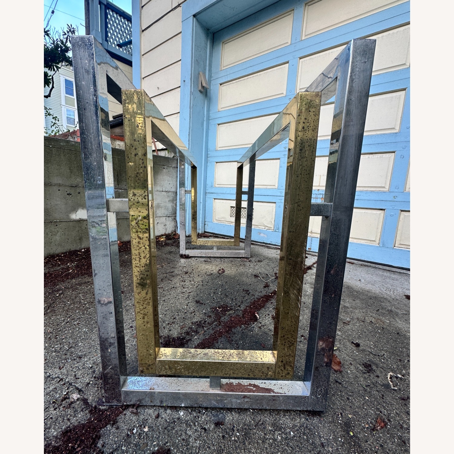 Hollywood Regency Chrome Gold Table No Glass - image-5