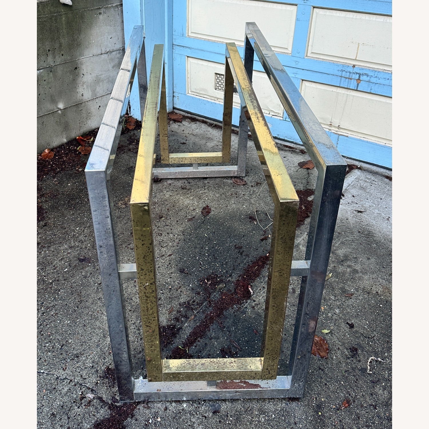 Hollywood Regency Chrome Gold Table No Glass - image-2