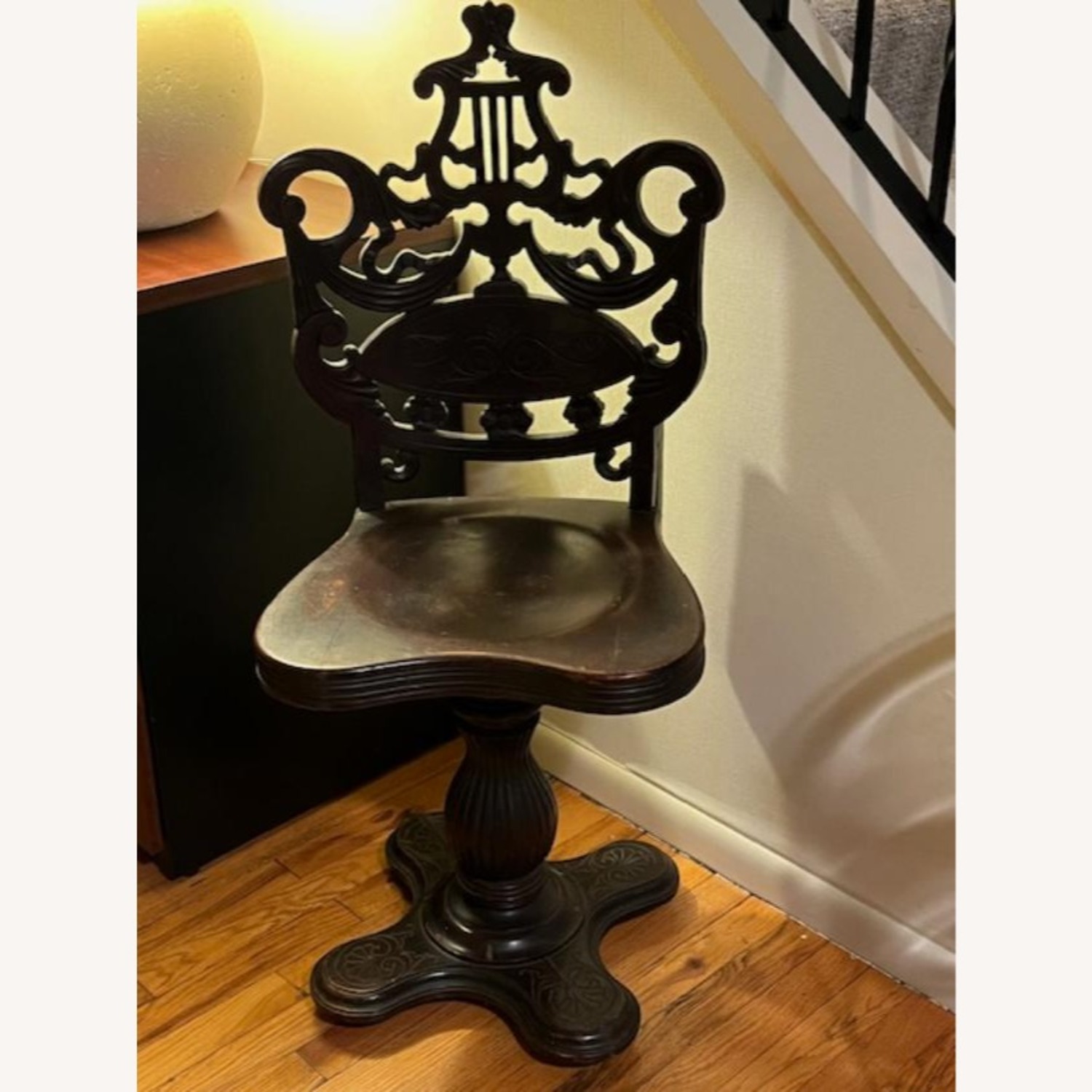 Antique Walnut Rococo Revival Piano Chair - image-2