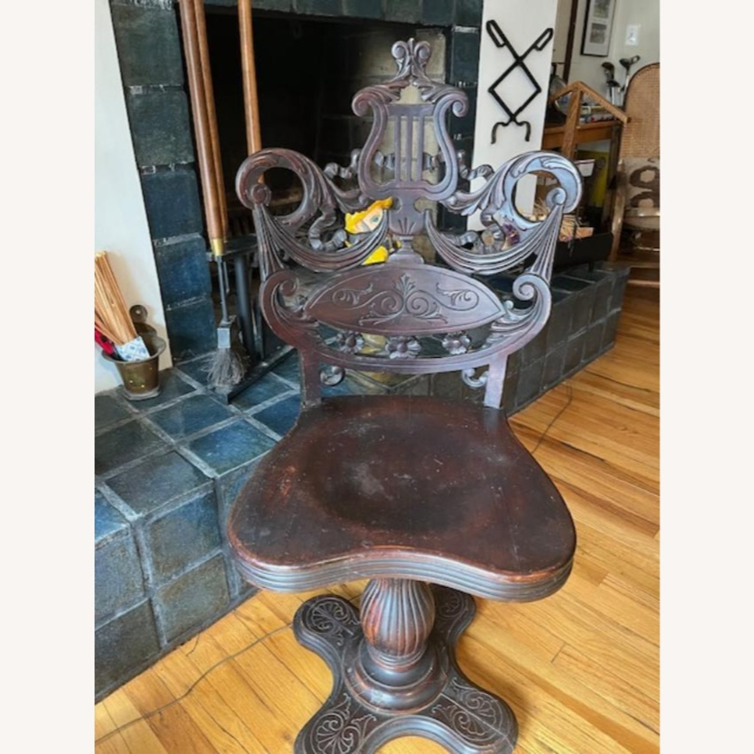 Antique Walnut Rococo Revival Piano Chair - image-7