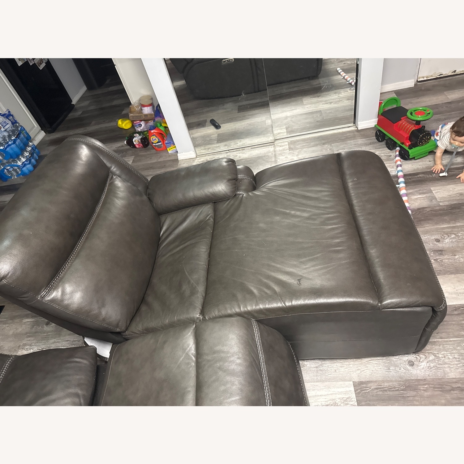 Bob's Discount Dark Grey Leather Reclining Chaise - image-3