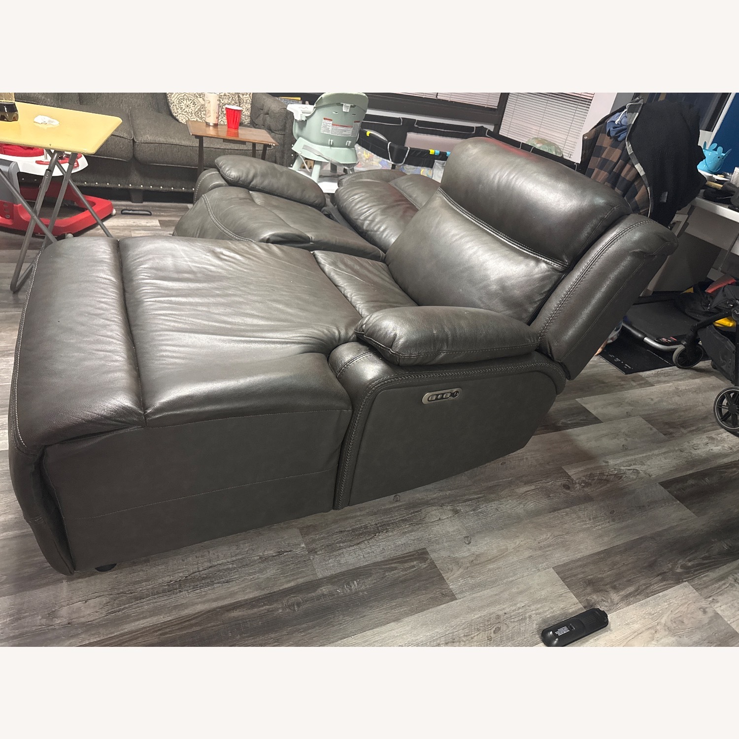 Bob's Discount Dark Grey Leather Reclining Chaise - image-2