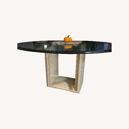 Used 1980s Travertine Pedestal Glass Dining Table for sale on AptDeco
