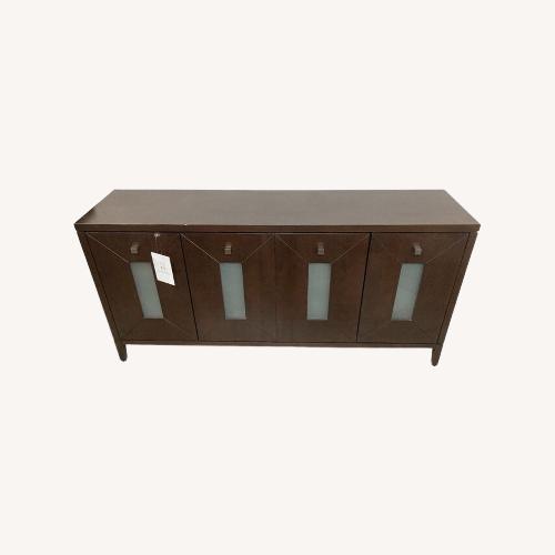 Used Dark Wood w Frosted Window Front Doors Buffet for sale on AptDeco