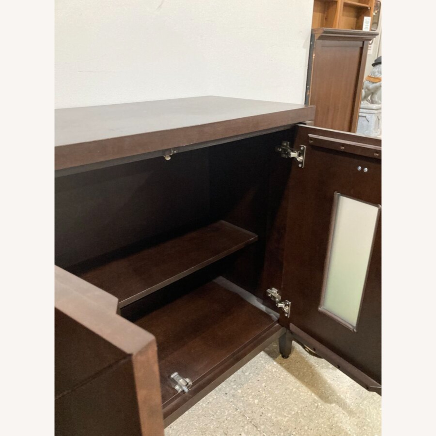 Dark Wood w Frosted Window Front Doors Buffet - image-6