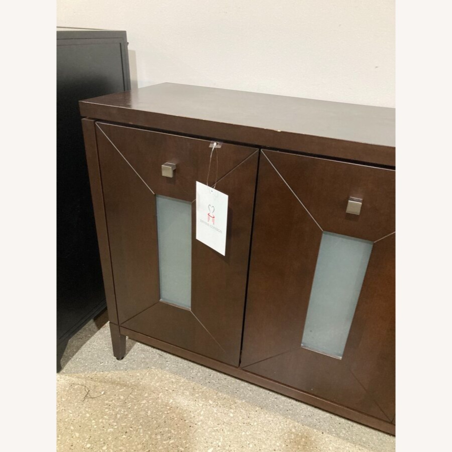 Dark Wood w Frosted Window Front Doors Buffet - image-3