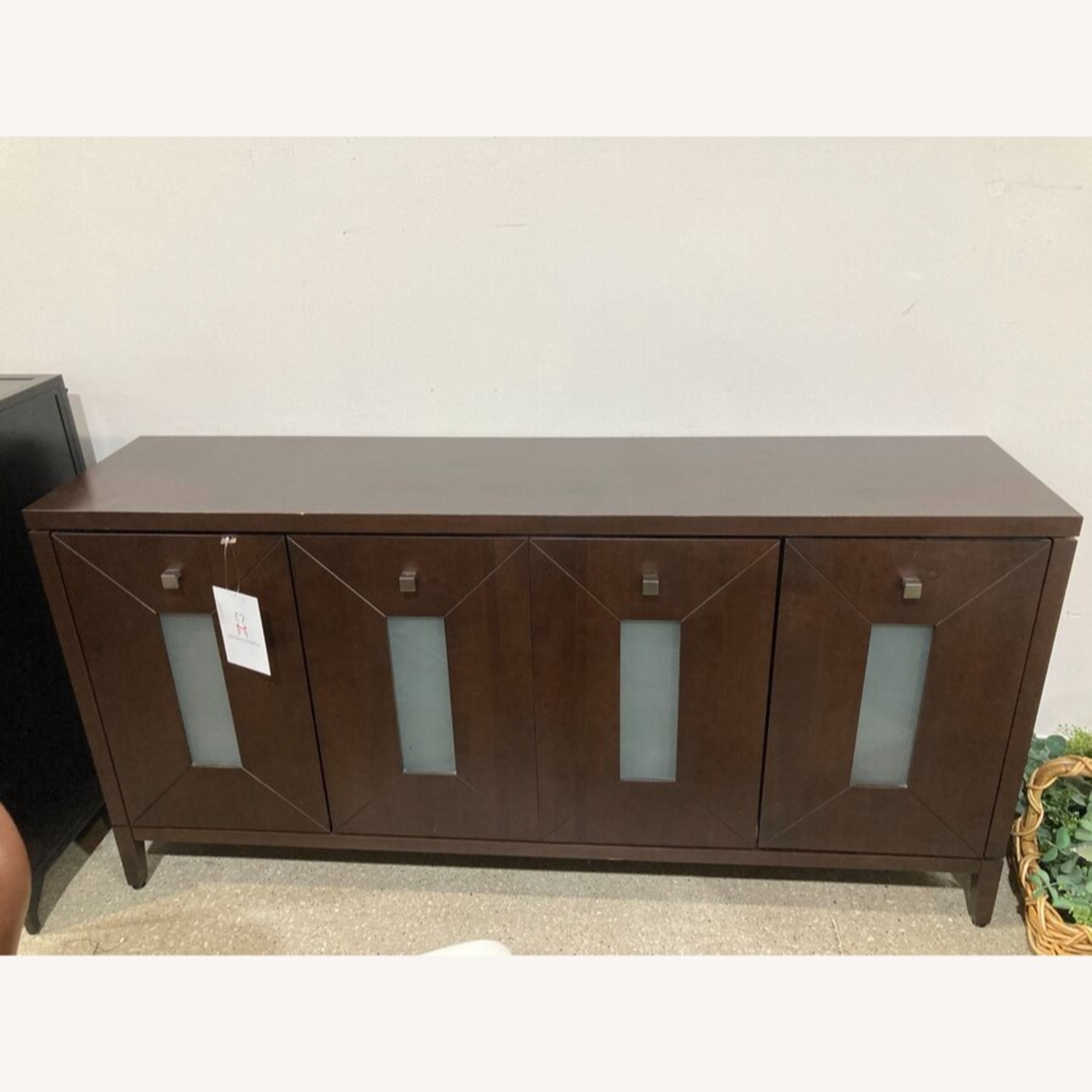 Dark Wood w Frosted Window Front Doors Buffet - image-2