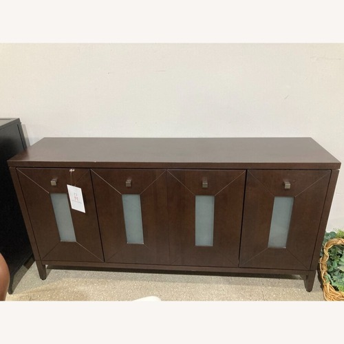 Used Dark Wood w Frosted Window Front Doors Buffet for sale on AptDeco