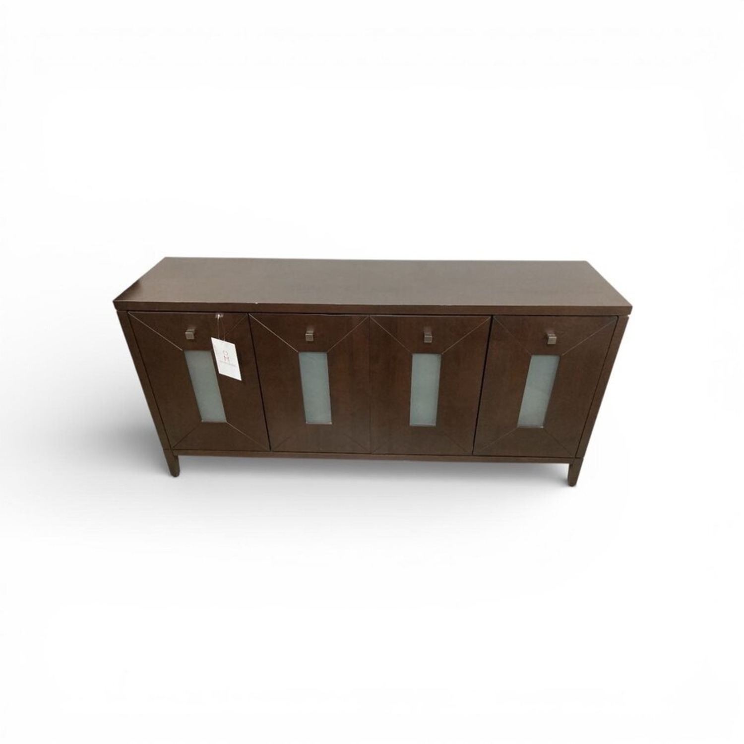 Dark Wood w Frosted Window Front Doors Buffet - image-1