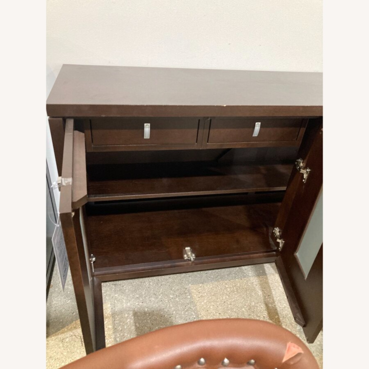 Dark Wood w Frosted Window Front Doors Buffet - image-5