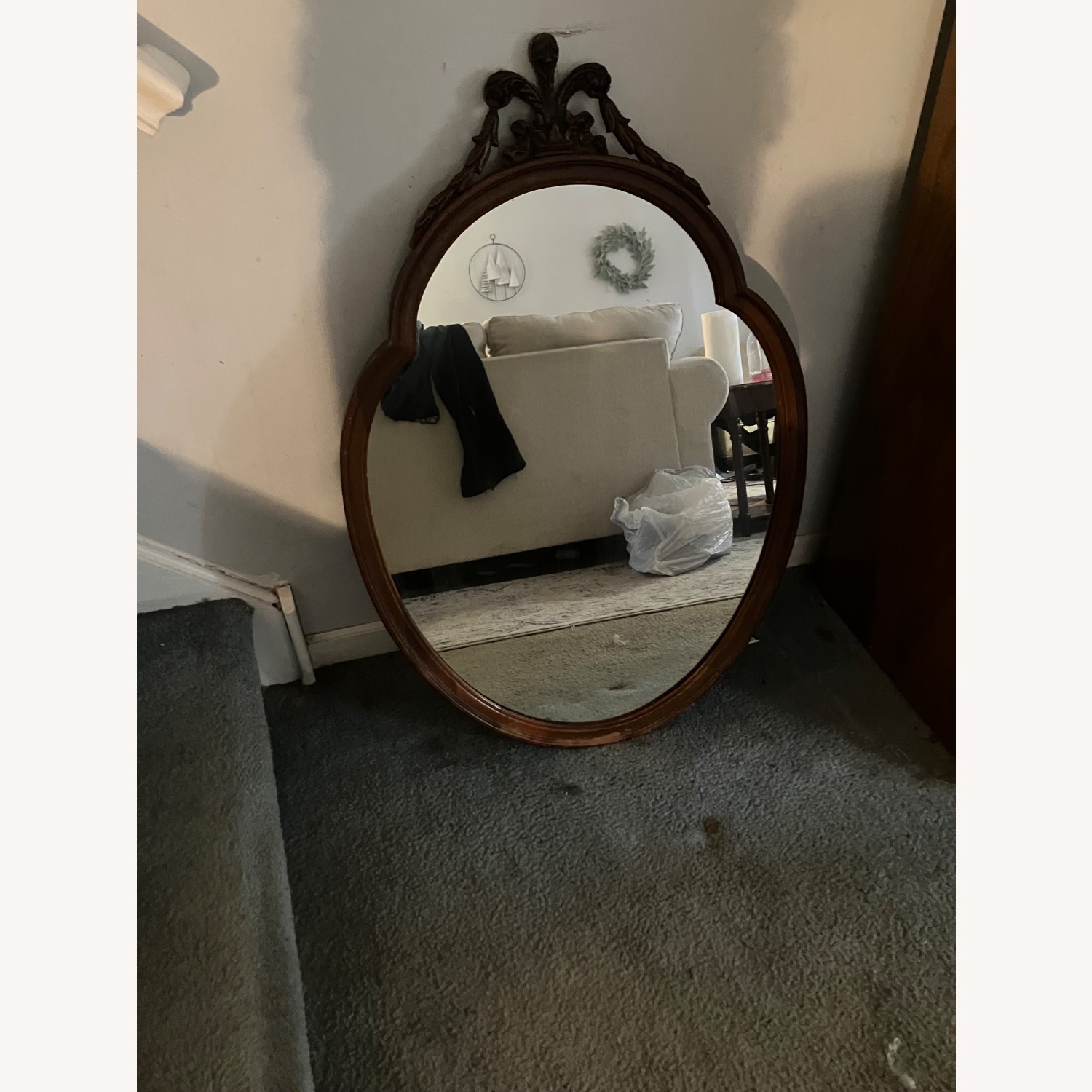 Vintage/Antique Dark Brown Wood Wall Mirror - image-4
