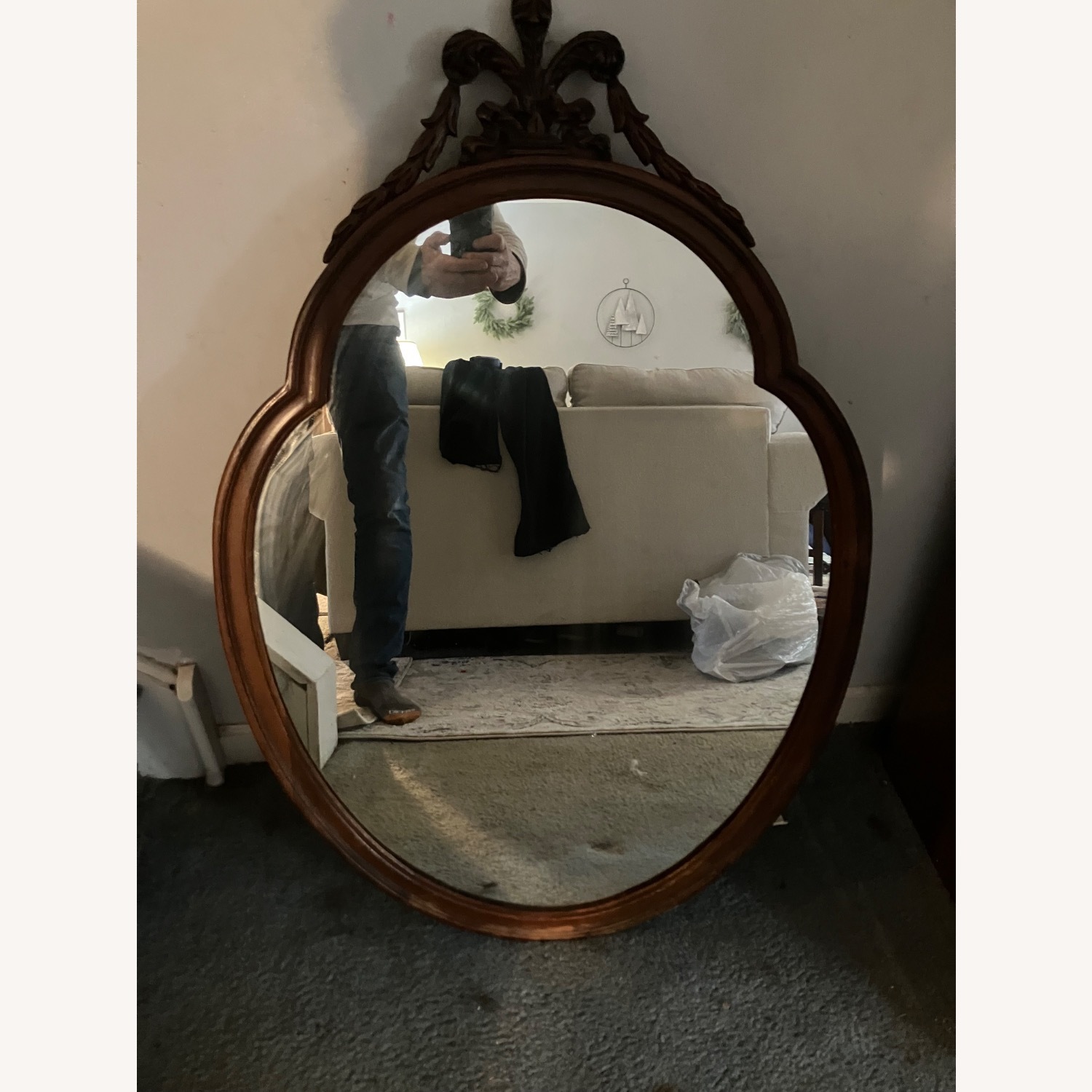 Vintage/Antique Dark Brown Wood Wall Mirror - image-3