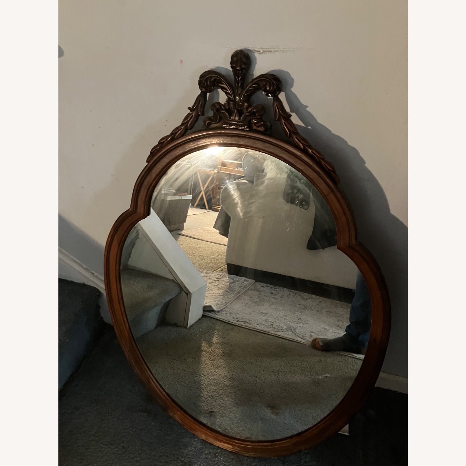 Vintage/Antique Dark Brown Wood Wall Mirror - image-1