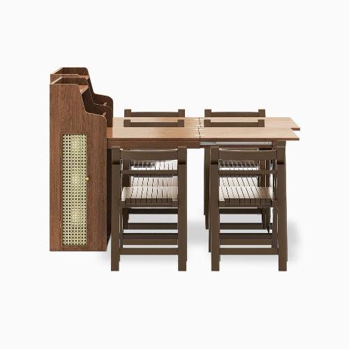 Used Dark Brown Wood Dining Set - Foldable & Expandable for sale on AptDeco