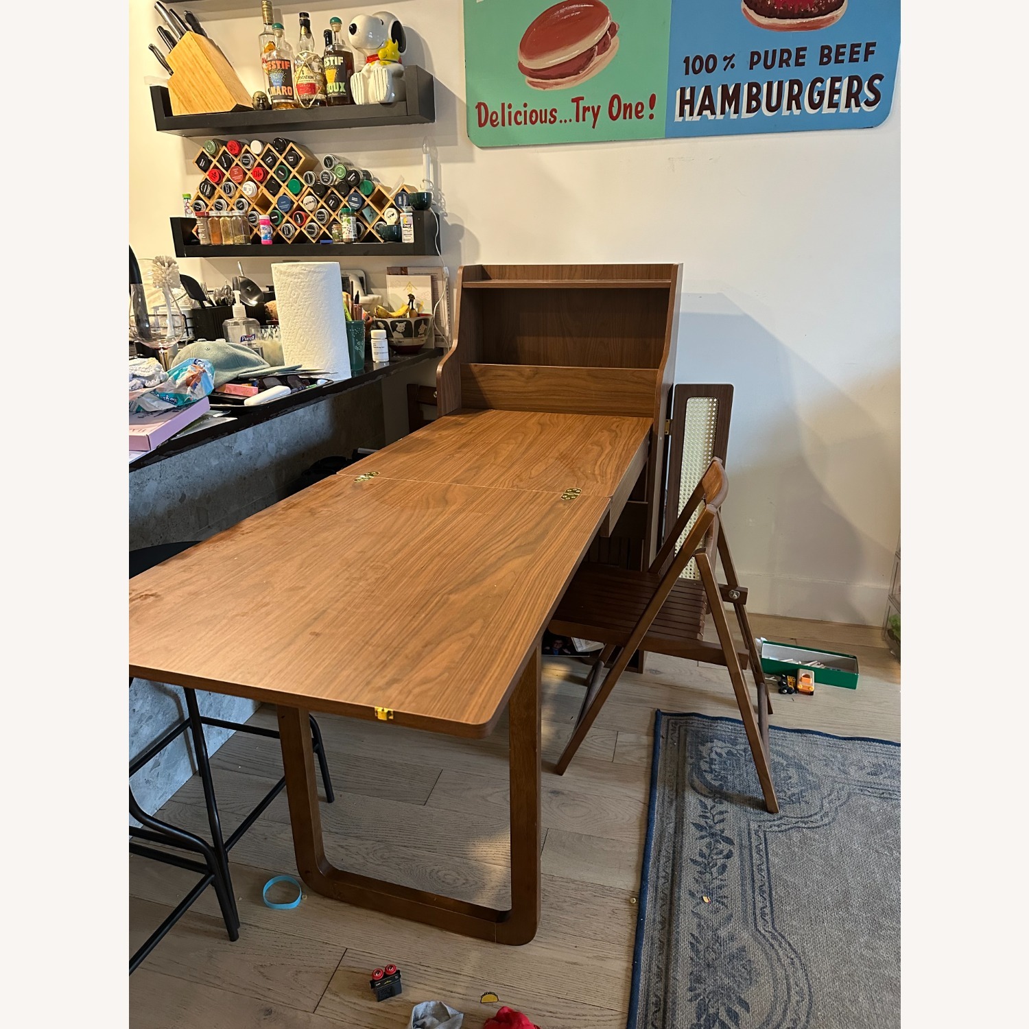 Dark Brown Wood Dining Set - Foldable & Expandable - image-4