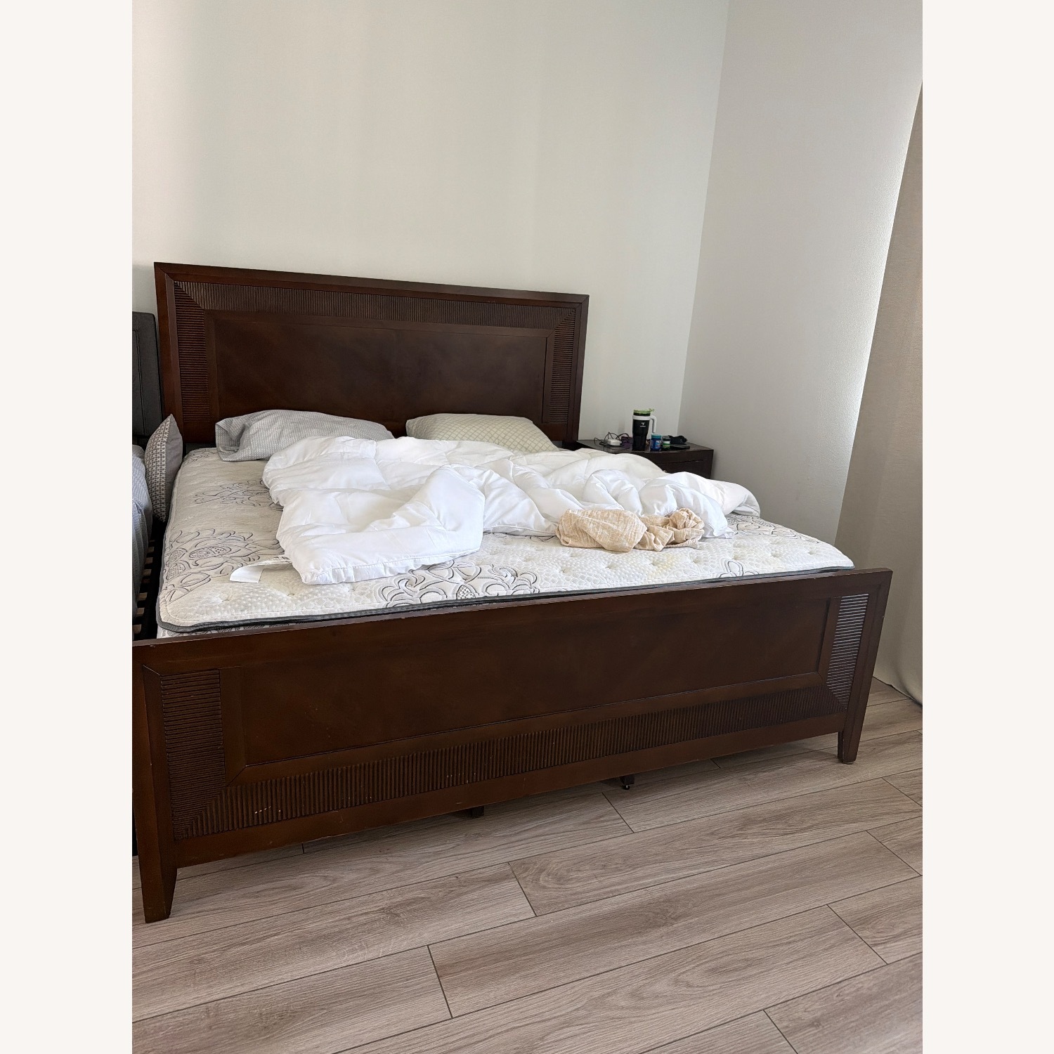 Dark Brown Wood King Bed - image-1