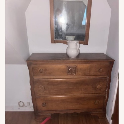 Used Solid Wood Antique Dresser with Matching Mirror for sale on AptDeco