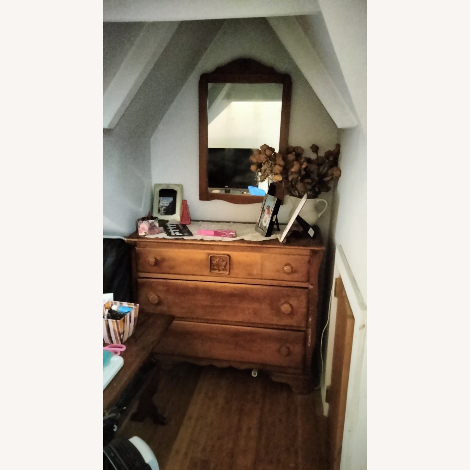 Solid Wood Antique Dresser with Matching Mirror  - image-1