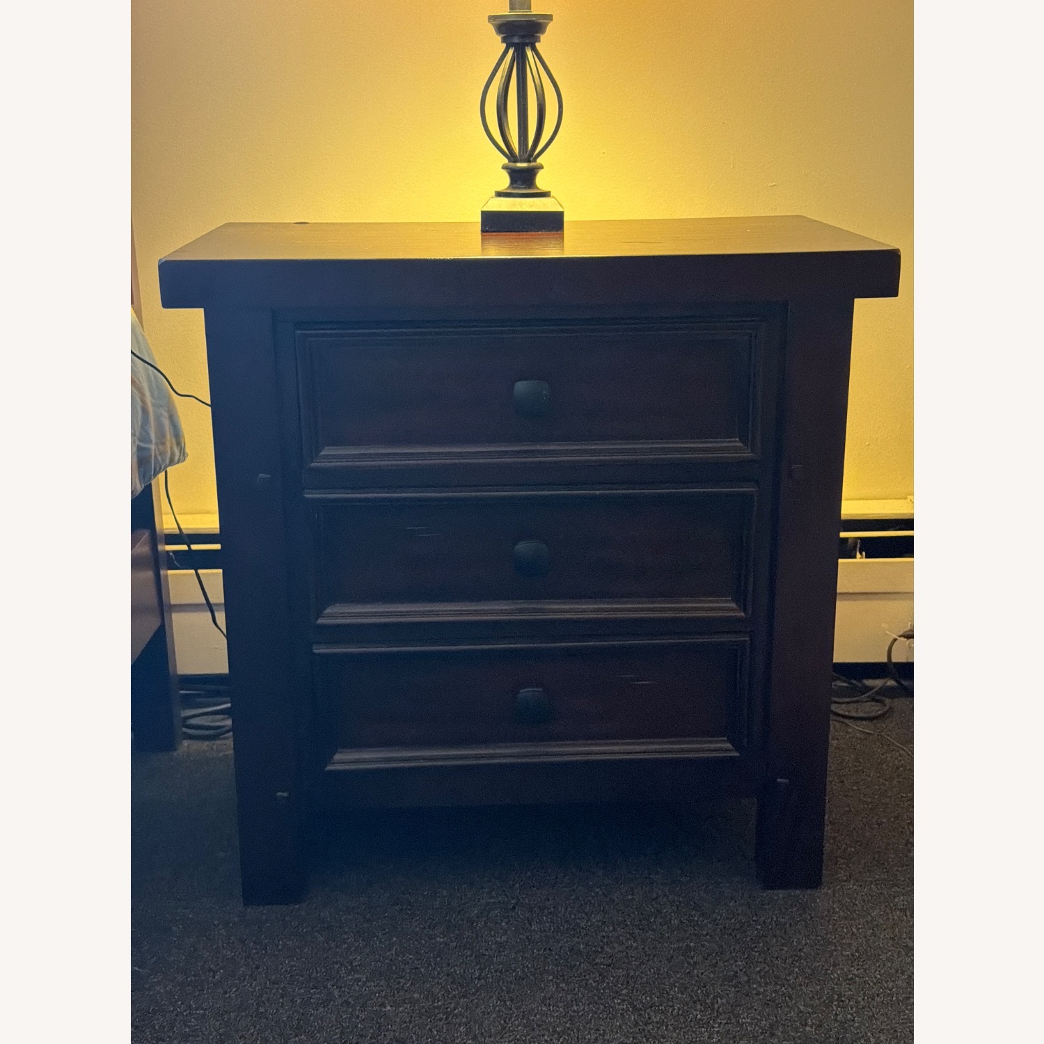 Dark Brown Wood Nightstand - image-1
