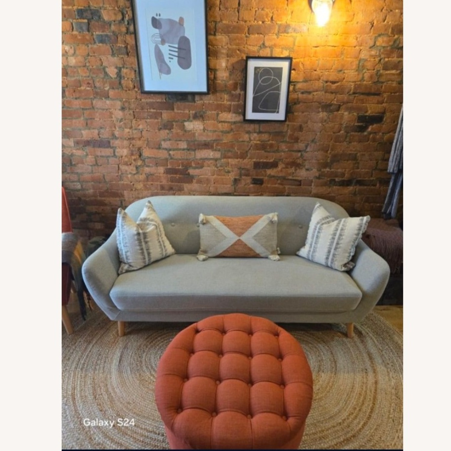 Tufted Round Rust/Terracotta Ottoman - image-1